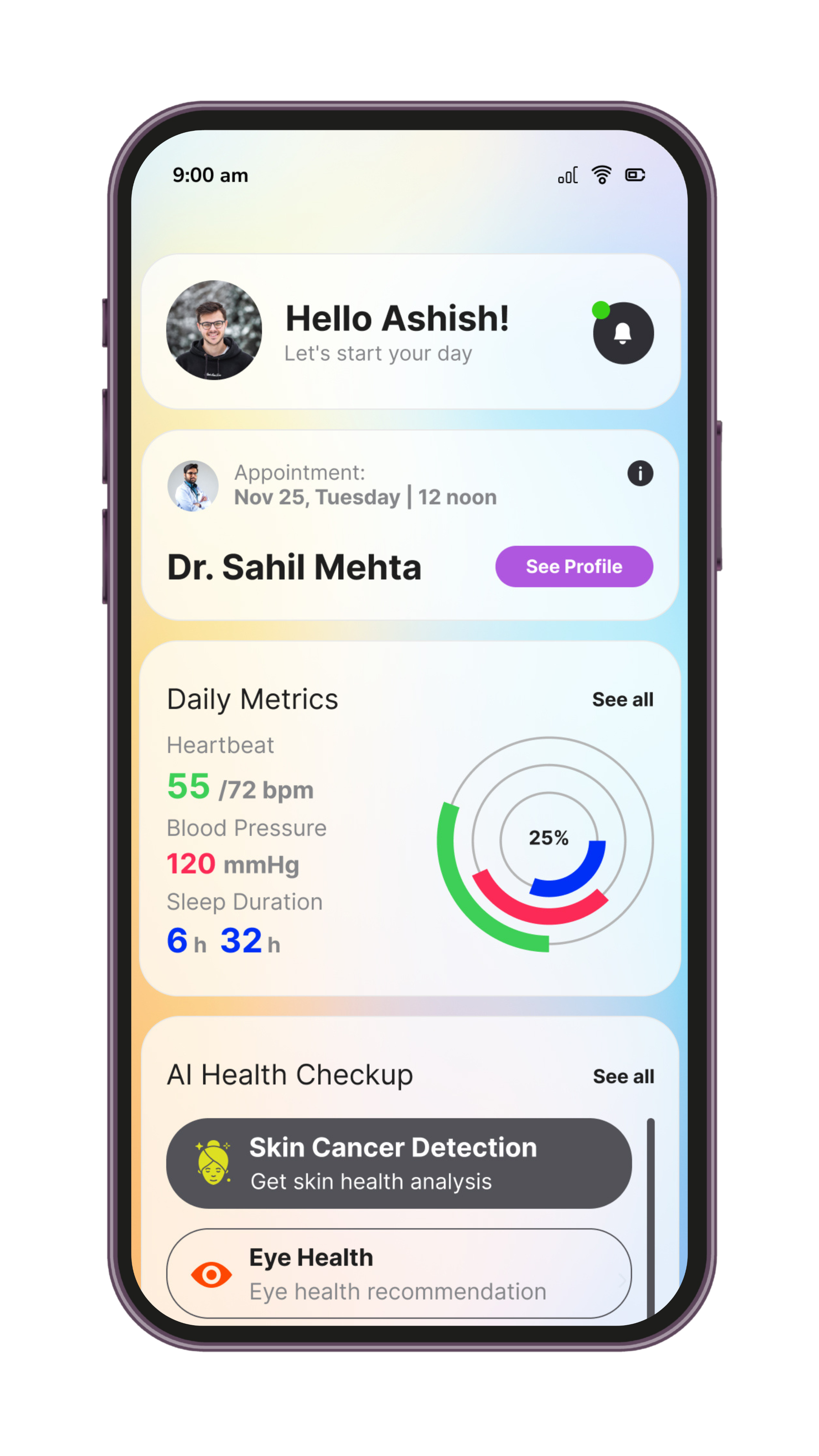 HealNova Mobile App Interface - Appointment booking and telemedicine features
